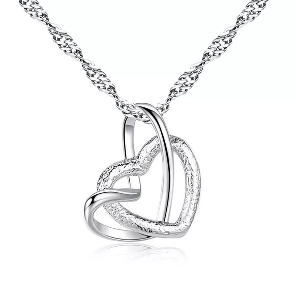 Zara Mother’s Day Love Two Hearts Pendant Silver Chain Necklace Platinum Pendant - Picture 1 of 12